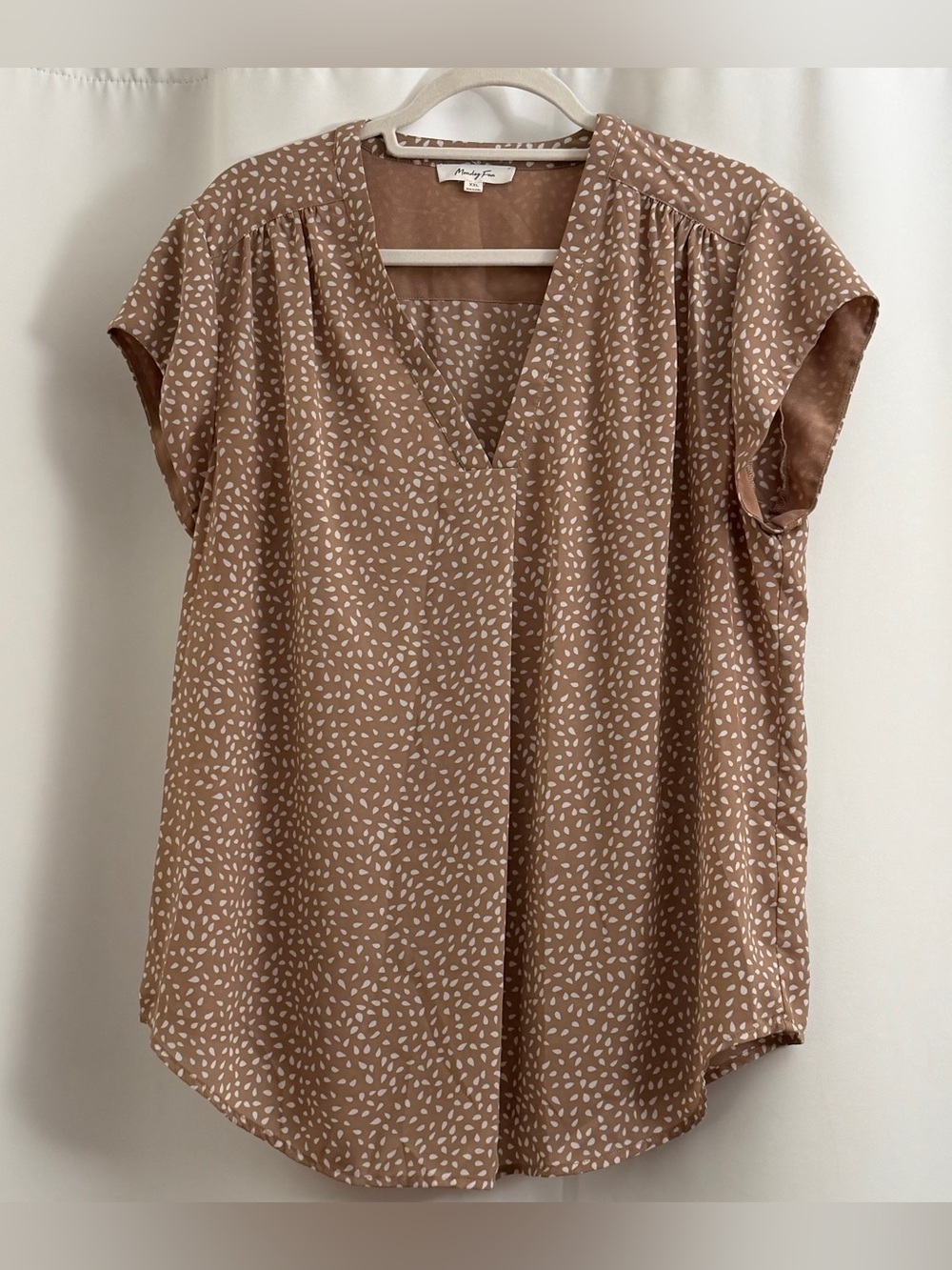 V-Neck Short Sleeve Blouse in Dusty Taupe - Audrey Rae